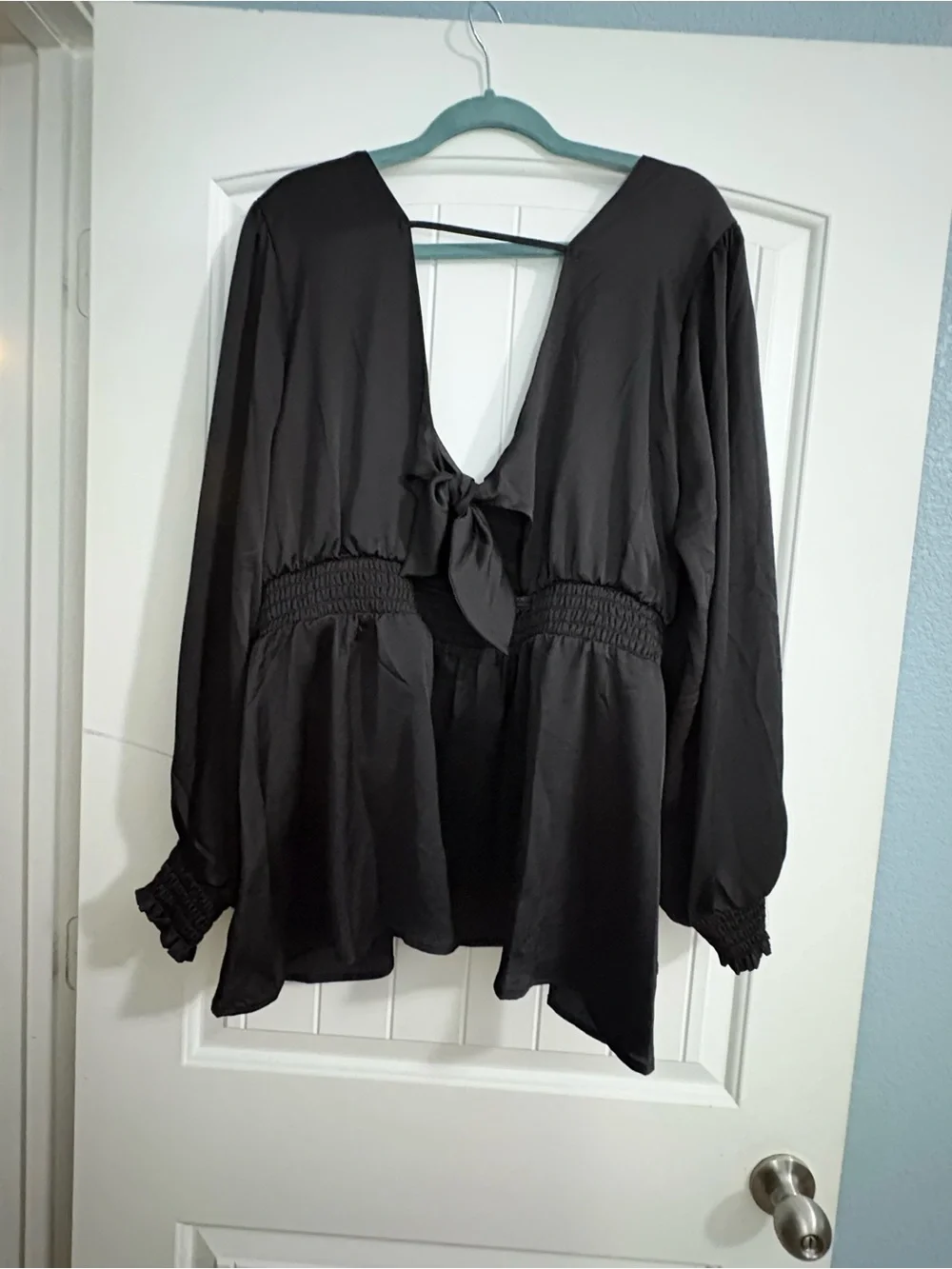 torrid Black Satin V-Neck Long Sleeve Blouse